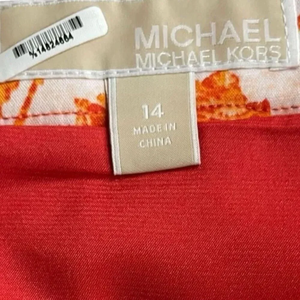 MICHAEL KORS Floral Mini Skirt Pencil Straight Women’s Size 14 Orange & White